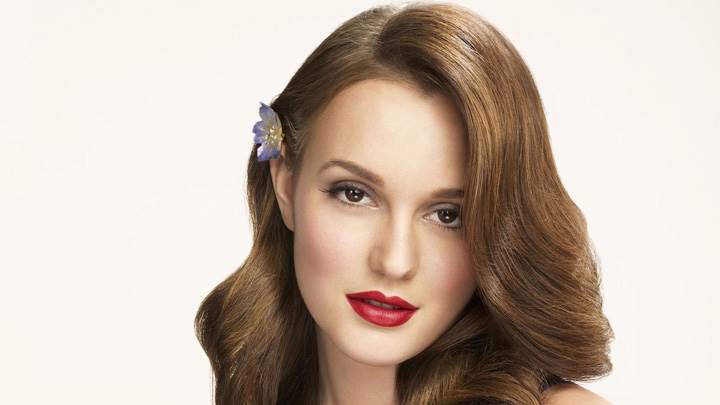 Leighton Meester Red Lips N Blue Dress Photoshoot